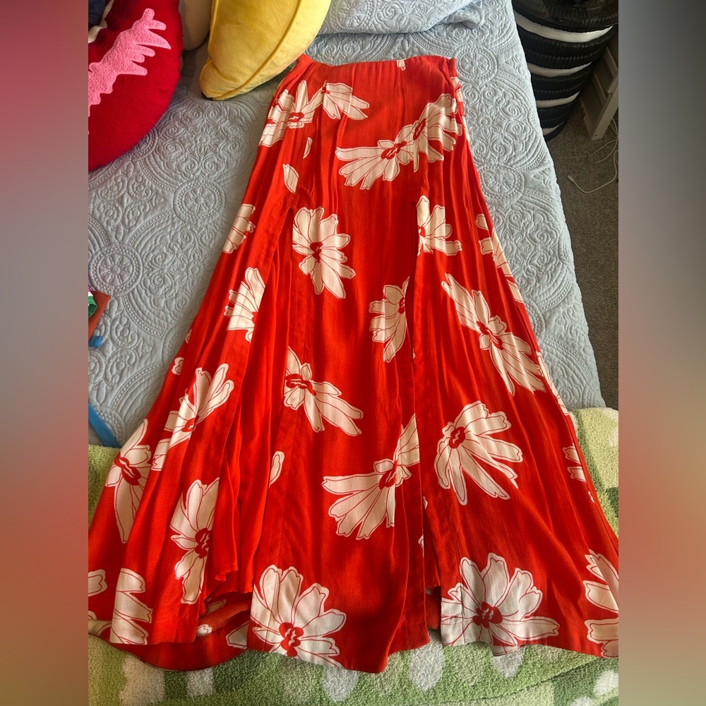 Floor length orange skirt